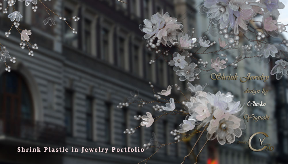 スタンプ&ペイント シュリンクジュエリー作品 プラバンアクセサリー ShrinkPlasticPraha2En　Shrink Plastic in Jewelry キャドユグチ　湯口千恵子の部屋