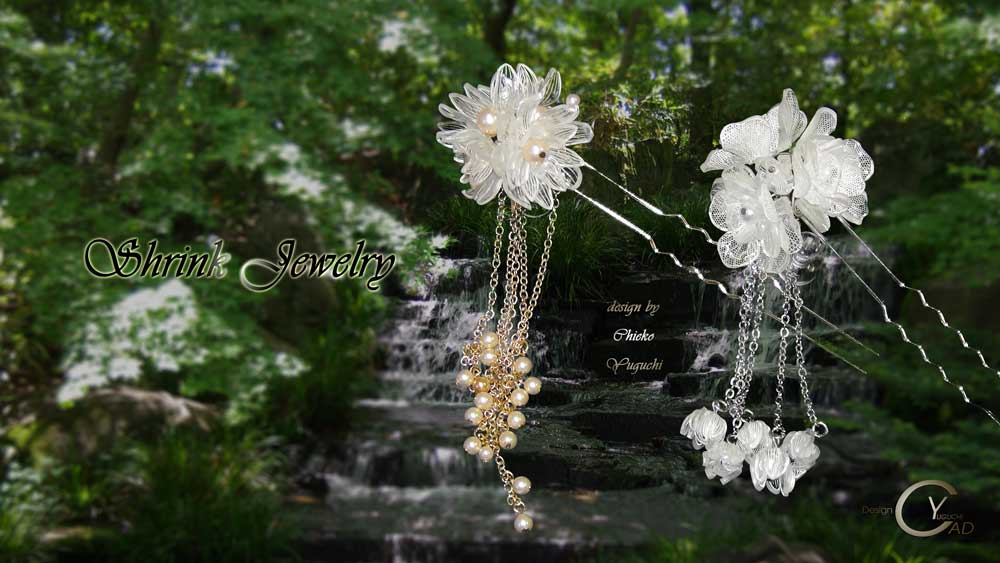 スタンプ&ペイント シュリンクジュエリー作品 プラバンアクセサリー Sp250505A_1K　Shrink Plastic in Jewelry キャドユグチ　湯口千恵子の部屋